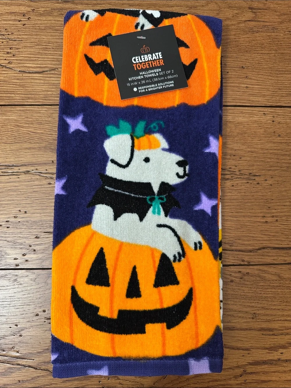 Celebrate Together Halloween Dog & Pumpkin Kitchen Towels - Purple & Orange
